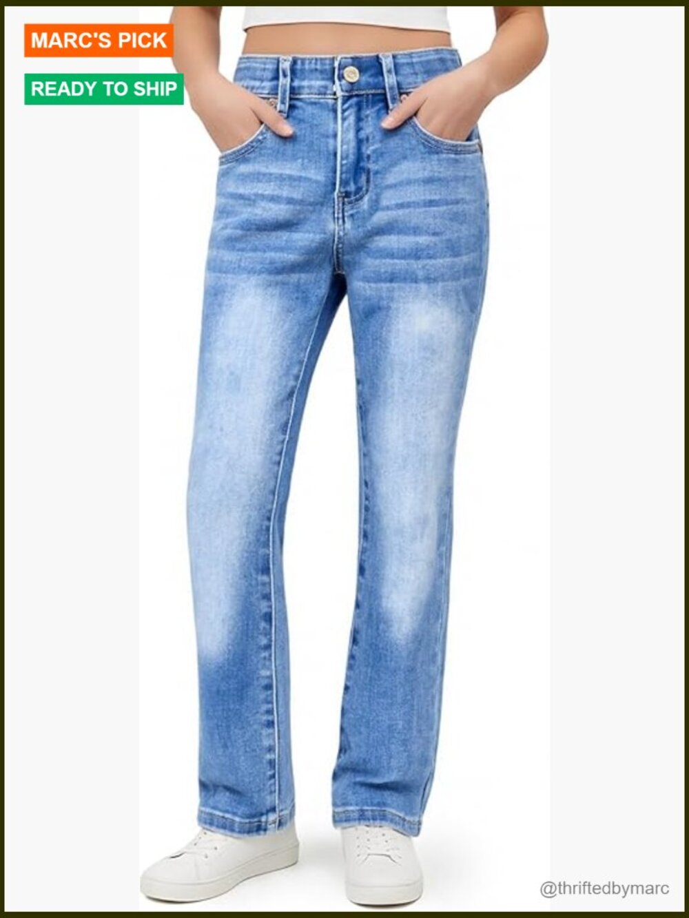 Girls Bootcut Jeans Elastic Waist Stretch Denim Relaxed Fit Pants